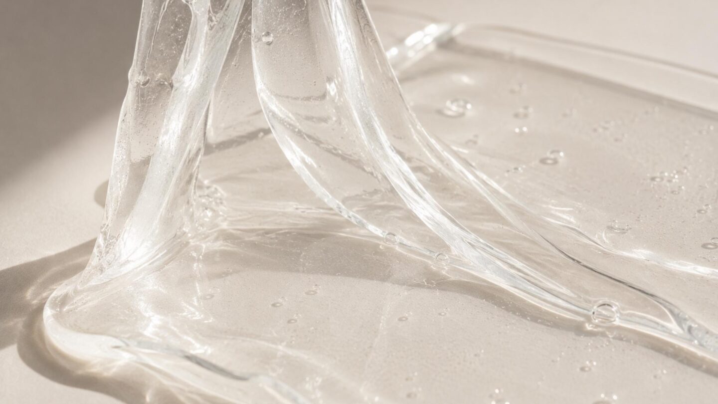 Clear hydrogel treatment gel stretched to show its hydrating texture
